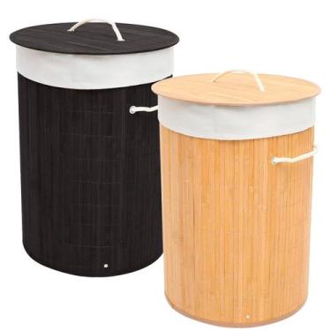 Imagem de Cesto De Roupas Bambu Redondo Banheiro Lavanderia Quarto - Holtter Hom