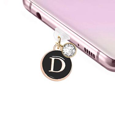 Imagem de ELISE & FONDA Porta de carregamento tipo C TP30, plugue antipoeira, minúsculo, redondo, letra D, pingente para celular Samsung Galaxy/OnePlus/Xiaomi/Oppo Android iPhone 15/16 (preto), approx. 1.2 cm