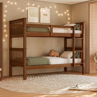 Imagem de Cama Beliche De Solteiro Dupla Suspensa Em Madeira Woodstore, Castanho