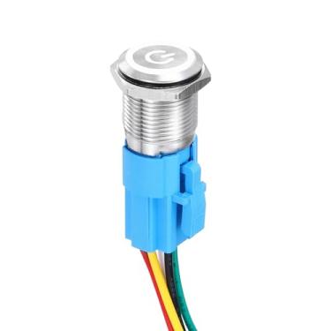 Imagem de DMiotech 1 interruptor de botão de travamento de aço inoxidável de 5/20.3 cm, 5 pinos, 1NO1NC 5A, 12-24V, botão plano prateado, lâmpada de botão branco com plugue de soquete com fio para sistemas de