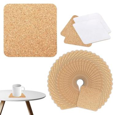 Imagem de 60 peças de porta-copos de cortiça, quadrados, suporte de cortiça para porta-copos, cortiça autoadesiva para porta-copos e suprimentos de artesanato faça você mesmo, cortiça autoadesiva, 10 x 10 para