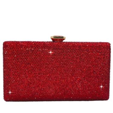 Imagem de Boutique De FGG Bolsa feminina de cristal para noite, formal, para festa, casamento, strass, bolsa clutch nupcial, mini, Vermelho, Small