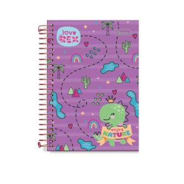 Imagem de Caderno A5 Espiral Pequeno 80 Folhas love Rex infantil Cadersil - Coleção Fofa Dinossauro Animais Tam. 14,2x20,4Cm Genérico (Roxo)
