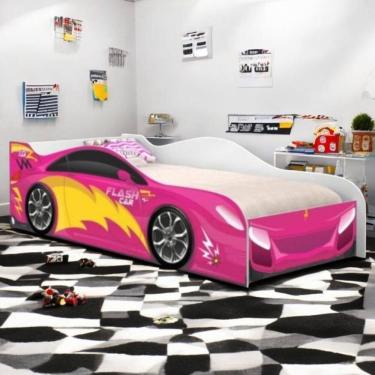 Imagem de Cama Infantil Para Menina Menino Com Proteção E Com Colchão Flash Rosa