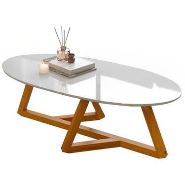 Imagem de Mesa De Centro Oval Com Pés Em Madeira Maciça Sala Classic Branco - T.