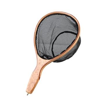 Imagem de UGPLM Rede de aterrissagem de pesca alça de madeira acessórios confortáveis ​​peixes peixes capturando rede de malha de pesca para água salgada de caiaque