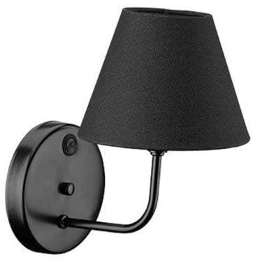 Imagem de Arandela de Parede Preta com Interruptor Cúpula Tecido Bivolt Quarto Lavabo Luminária