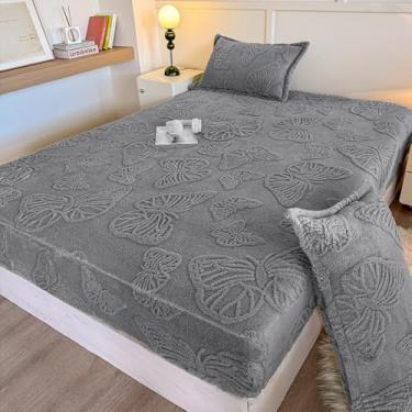 Imagem de Capa de colchão, veludo, quente, antiderrapante, capa contra poeira, macia, elástica, respirável, protetor de colchão com bolso profundo para decoração de cama de quarto - cinza||solteiro: 89 x 200 cm