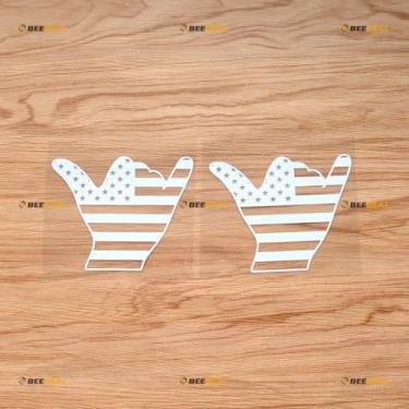 Imagem de Adesivo Shaka Sign Hang Loose Havaí EUA Bandeira Americana Decalque Vinil - Pacote com 2 Branco 10 cm - Para Carro Barco Laptop Copo Sem Fundo Die-Cut