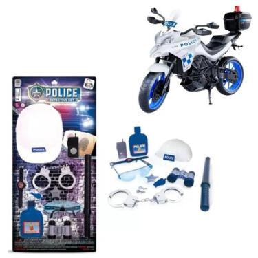 Imagem de Kit Policial C/ 12 Peças Police Detective Set + Moto Polícia Brinquedo