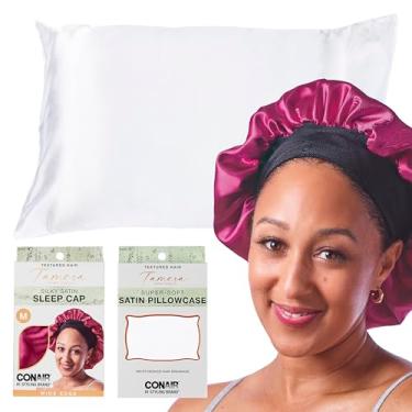 Imagem de CONAIR Capa de cetim Tamera Mowry Housley Collection com fronha bônus para dormir - Use em comprimentos longos e curtos - preserve cachos e tranças - touca de dormir para mulheres - conjunto de 2