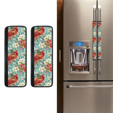 Imagem de Buyidec Capas de maçaneta de geladeira Cardeal Blooming Cherry Fridge Handle Cover lavável, lava-louças, micro-ondas, geladeira, forno, decoração de porta, capa mantém seus aparelhos de cozinha limpos