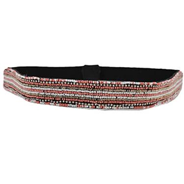 Imagem de TFJ Cinto feminino moderno skinny cintura quadril elástico coral contas brancas tamanho P M, Ouro + prata + coral + branco + preto, P-M