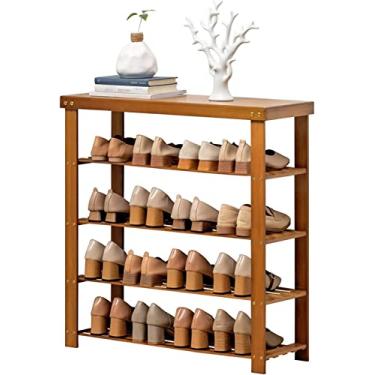 Imagem de Sapateira de 4 níveis, banco de bambu, sapateira, organizador de sapatos de entrada de madeira para corredor ou sala de estar, quarto, prateleira, armário de armazenamento, decoração de casa, 80 cm