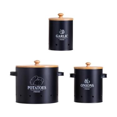 Imagem de ＫＬＫＣＭＳ 3x de armazenamento vegetal de cozinha de 3x recipiente de armazenamento vegetal com barragem de cozinha para ventilação para balcão para balcão, Preto