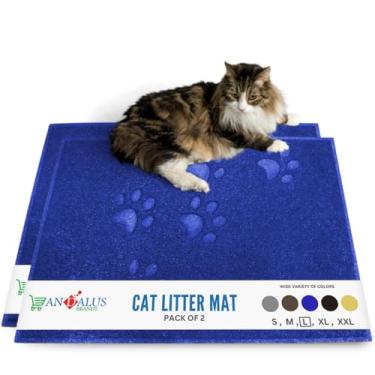 Imagem de Andalus Tapete de areia grande para gatos, pacote com 2 - impermeável, antiderrapante e fácil de limpar tapete de areia para gatos para armadilha de areia de animais de estimação extra eficiente, azul