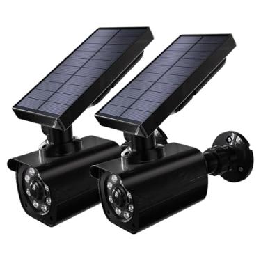 Imagem de WALI Câmera falsa falsa, câmera de segurança com luz de sensor de movimento, câmeras CCTV Dome de segurança simulada de vigilância interna e externa (TCB2-SOL), 2 pacotes, preto-solar