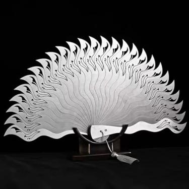 Imagem de DDMDBYHRY Ventilador dobrável de aço inoxidável completo Ventilador de metal portátil Kungfu Ventilador de artesanato dobrável à mão fácil de transportar autoarma 05