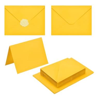 Imagem de PATIKIL Pacote com 20 envelopes dourados 12 x 18 cm com cartões, envelopes A7 de aba em V com cartolina e adesivos dourados para cartões comemorativos de casamento, convites de aniversário, carta