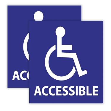 Imagem de Adesivos de ícone de cadeira de rodas acessíveis, decalques de dupla face - 15 cm - Decalques de segurança de porta de vidro de dois lados, pacote com 2, azul e branco