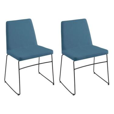 Imagem de Jogo Cadeira Paris Linho Azul 80x46x50 cm Daf 2 Unidades