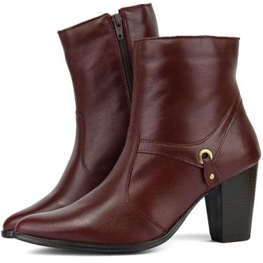 Imagem de Bota Cano Curto em Couro Bico Fino SapatoFran Salto Grosso com Zíper V