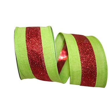 Imagem de Reliant Ribbon Fita listrada Glitz Nat com borda com fio, 5,5 cm x 25,3 m, vermelho/limão