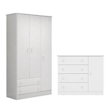 Imagem de Quarto infantil Lua Encantada Guarda Roupa e Cômoda Sapateira Branco -