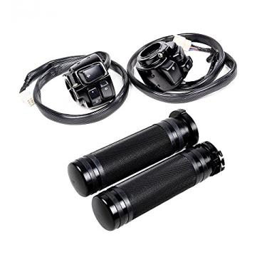 Imagem de Astra Depot Controle de interruptores de motocicleta com chicote elétrico e manoplas personalizadas compatíveis com o guidão Harley 1996-2012 de 1 polegada
