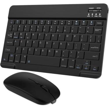 Imagem de Combo de teclado e mouse Bluetooth ultrafino recarregável, portátil, sem fio,para Apple iPad, iPhone iOS 13 e acima, Samsung, tablet, celular, smartphone, Android,Windows(preto de 10 polegadas)