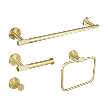 Imagem de Acessórios para banheiro em ouro escovado, porta-toalhas, porta-copos, porta-toalhas, porta-papel, porta-escova de vaso sanitário, gancho para casaco (conjunto de 4 peças B)