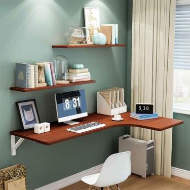 Imagem de Mesa De Canto Montada Na Parede Mesa Dobrável Mesa De Folha De Gota, Mesa De Escritório Em Casa Estação De Trabalho Computador, Mesa De Cozinha & Jantar, Fácil De Mont, Teak, 120*60*40cm/47*24*16in