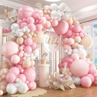 Imagem de PAXILE Kit De Guirlanda Arco Balões Rosa Com 412 Peças, 18, 12, 10 E 5 Polegadas, Branco, Inclui Nude Para Chá Aniversário, Tema Princesa, Decoração Festa Casamento