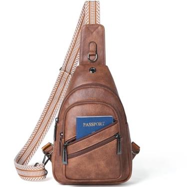 Imagem de Leresas Bolsa tiracolo feminina de couro sintético, bolsa transversal, pochete para viagens, uso diário, férias, Marrom