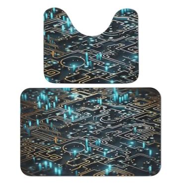 Imagem de Tapete de lã coral de 2 peças, 50 x 39,9 cm, tapete de contorno em forma de U e 19,7 x 81 cm, conjunto de tapetes e tapetes de banheiro com estampa de código