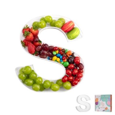 Imagem de Bandeja de charcutaria de acrílico com letras e números de 28 cm – Caixa de alfabeto reutilizável preenchível para doces, lanches, cupcakes – Travessa de servir para aniversário, casamento, festa de