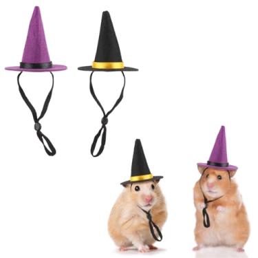 Imagem de Chapéu de Halloween, chapéu de hamster de feltro, mini chapéu de animais pequenos, fantasia de animal pequeno, chapéu de bruxo de Halloween, fantasias de Halloween (roxo e preto)