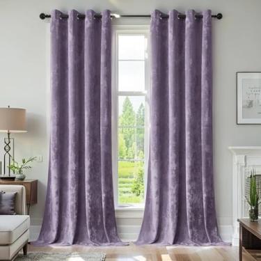 Imagem de SMILETIME Cortinas de veludo lilás roxo amassado 132 x 243 cm luxuosas cortinas à prova de som com isolamento térmico para sala de estar, quarto, escritório, tratamentos de janela com filtro de luz