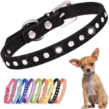 Imagem de Coleiras para cães pequenas, colar de diamante brilhante com strass brilhante para filhotes de estimação XXS Xs pequeno gato menina gato fêmea gatinho (preto, P (pescoço 26,7-33 cm))