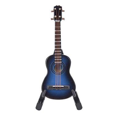 Imagem de lyrlody Modelo de Guitarra de Madeira, Artesanato Requintado, Decoração Ideal, Decoração de Casa, Acabamento Suavor, Modelo de Guitarra Em Miniatura, Com Stand for Music Amantes, (Azul)
