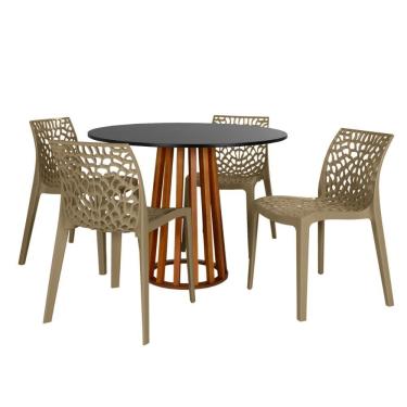 Imagem de Conjunto Mesa De Jantar Redonda Talia Amadeirada Preta 100cm Com 4 Cadeiras Gruvyer - Nude