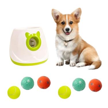 Imagem de ptlsy Lançador automático de bolas para cães, máquina de lançar bolas interativas para cães pequenos e médios, 3 bolas incluídas (5 cm) (branco 2, lançador com 6 peças)