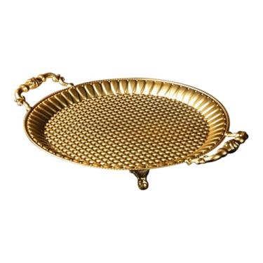 Imagem de ＫＬＫＣＭＳ Prato de frutas com alças, prato de metal para frutas secas, bandeja de servir doméstica, redondo para comida, doces, massas, cupcakes, lanches, 33.5 Cm X 27 Cm X