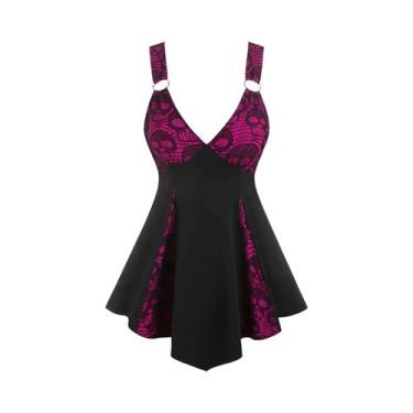 Imagem de Novo plus size feminino sling cinta vestido crânio gótico punk renda c