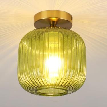 Imagem de Rnzziw Luminária de teto de montagem semi-embutida, luminária dourada para corredor E26, lâmpada de teto vintage, luz de fazenda para banheiro, entrada, lavanderia, lâmpadas não incluídas, (verde)