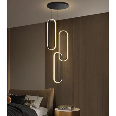 Imagem de dolria Lustre moderno de 3 anéis de 139 cm lustre glamoroso LED regulável para sala de estar cozinha ilha sala de jantar lustres de teto preto