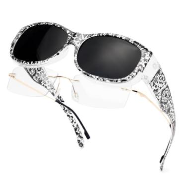 Imagem de Face Shadow Óculos de sol polarizados ajustados sobre os óculos, óculos de sol para mulheres para passar por cima dos óculos, proteção UV leve, Armação M de renda preta/lente cinza