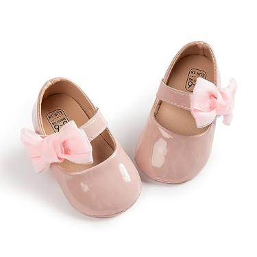 Imagem de Bellocasa Baby Mary Jane Sapatilhas para meninas com laço de algodão sola antiderrapante primeiro andador vestido princesa berço sapatos de casamento, H01/Rosa, 12-18 Months Toddler