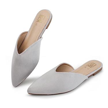 Imagem de Hawkwell Sapatos Femininos Sem Cadarço, Mocassins, Confortáveis, Rasteirinhas, Bico Fino, Mules, Camurça Cinza, Tamanho 10, Eua
