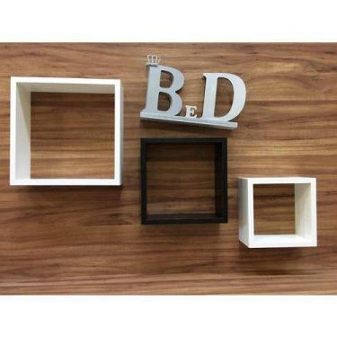 Imagem de Kit Trio De Nichos Branco E Preto Mdf 15mm Quadrinhos P/ Decoração - B